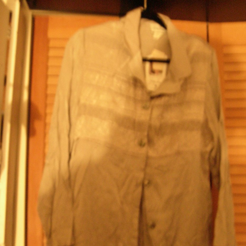 Jaclyn Smith shimmery champagne gray suit -  pants 12 button down top 16 vntg